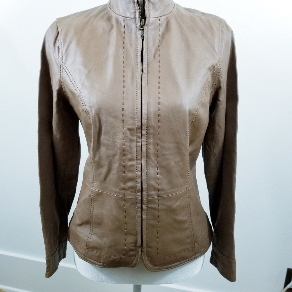 Coldwater Creek Taupe Leather Zip Jacket